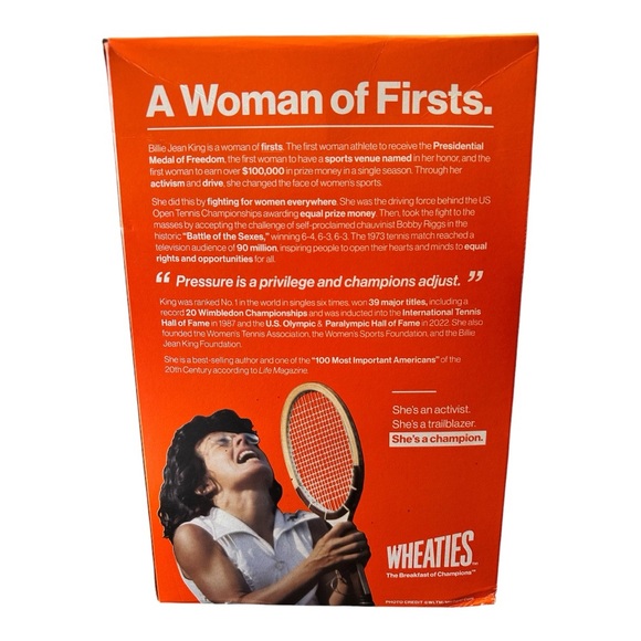2024 Tennis Star BILLIE JEAN KING LIMITED EDITION Wheaties Cereal Box UNOPENED - Picture 2 of 5